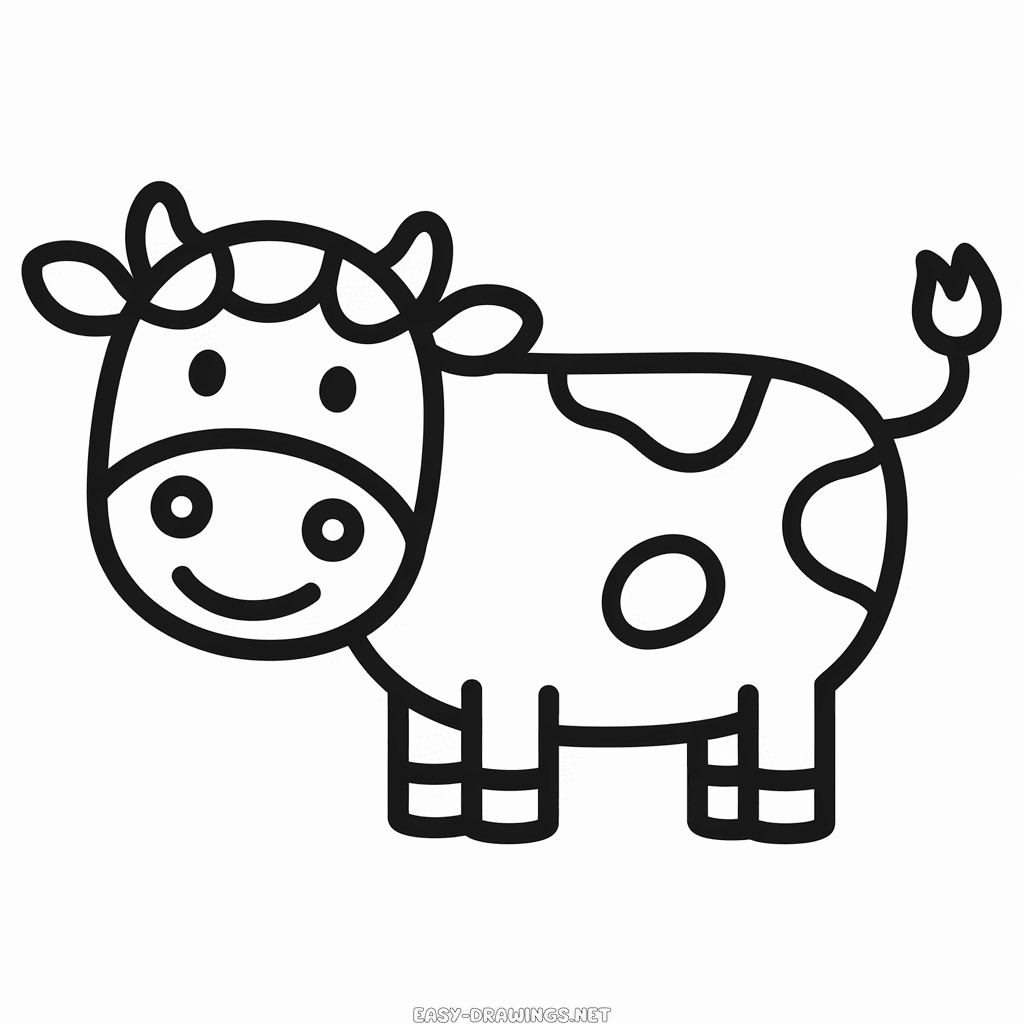 Black and white cow easy drawing