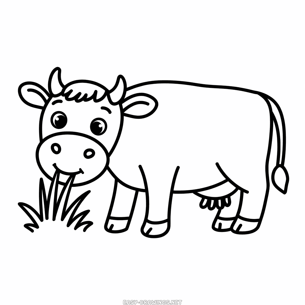 Cow eating grass easy drawing