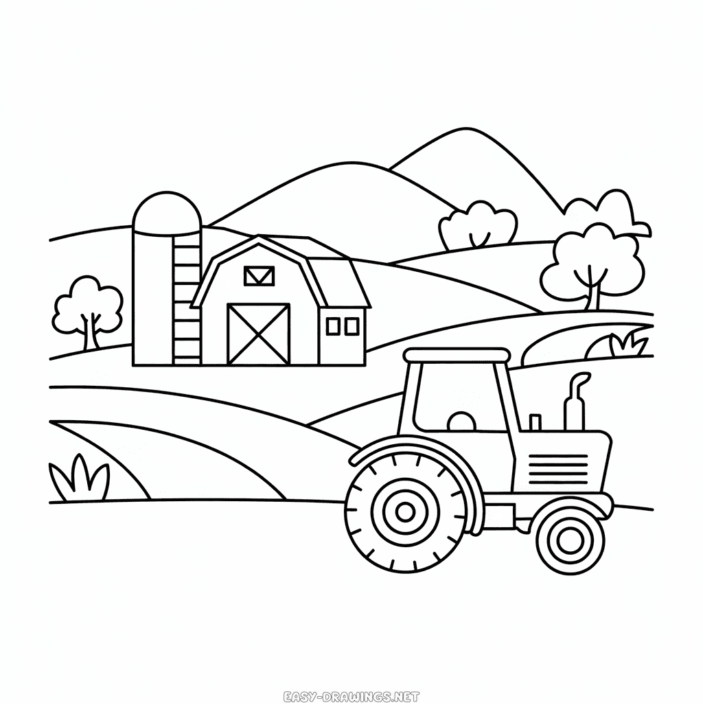 Farm landscape easy drawing