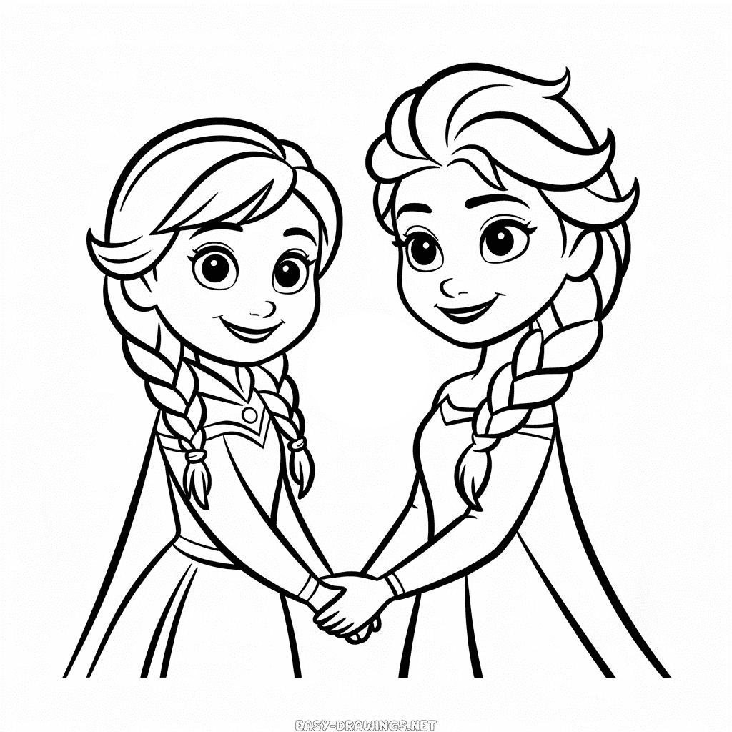 Anna and Elsa Together Easy Drawing