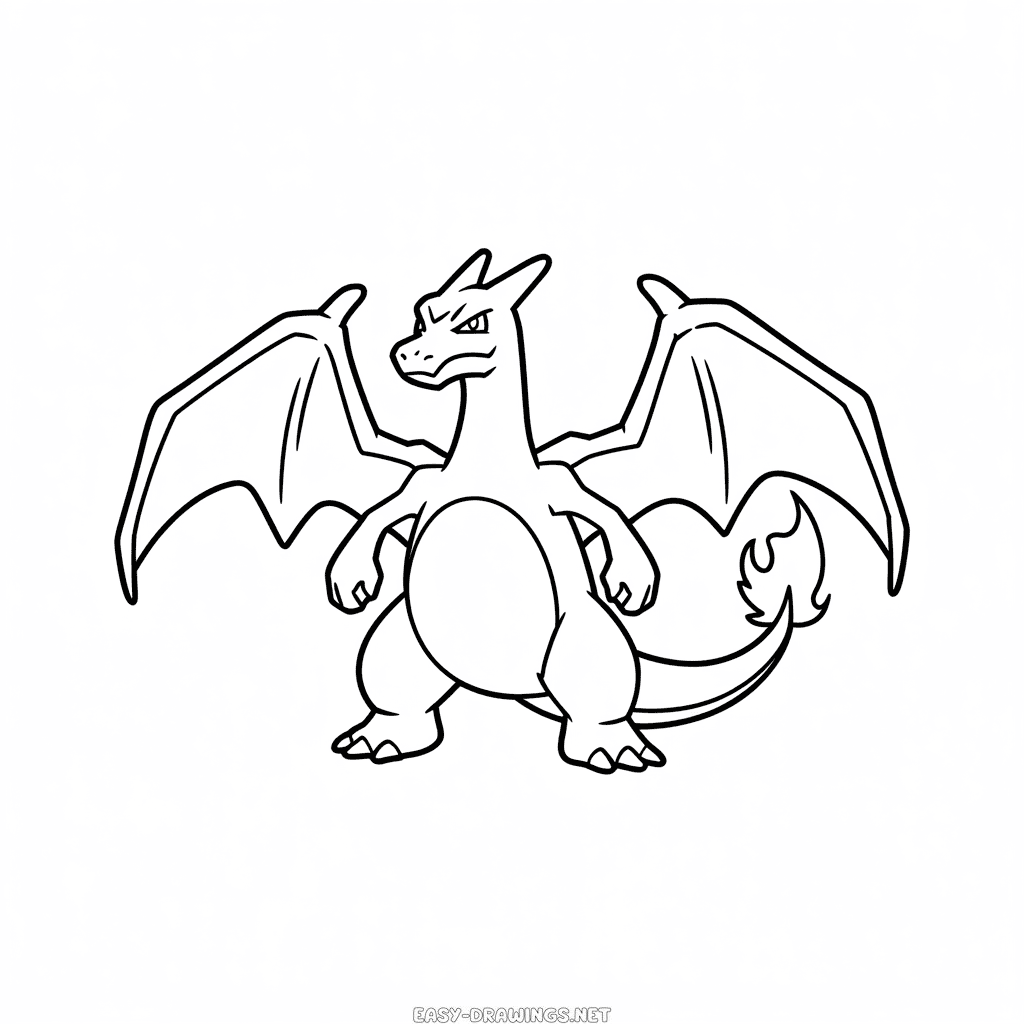 Black and White Charizard Easy Drawing