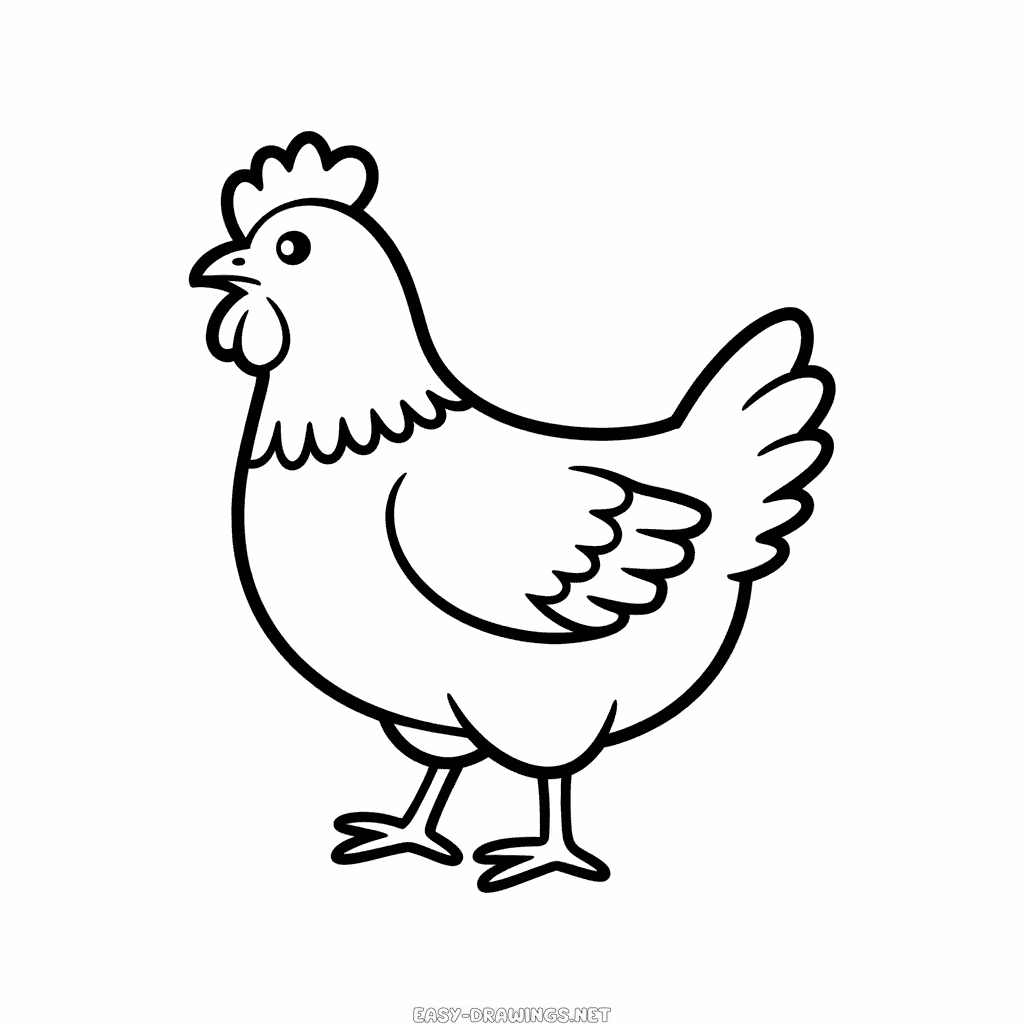 Black and White Chicken Easy Drawing