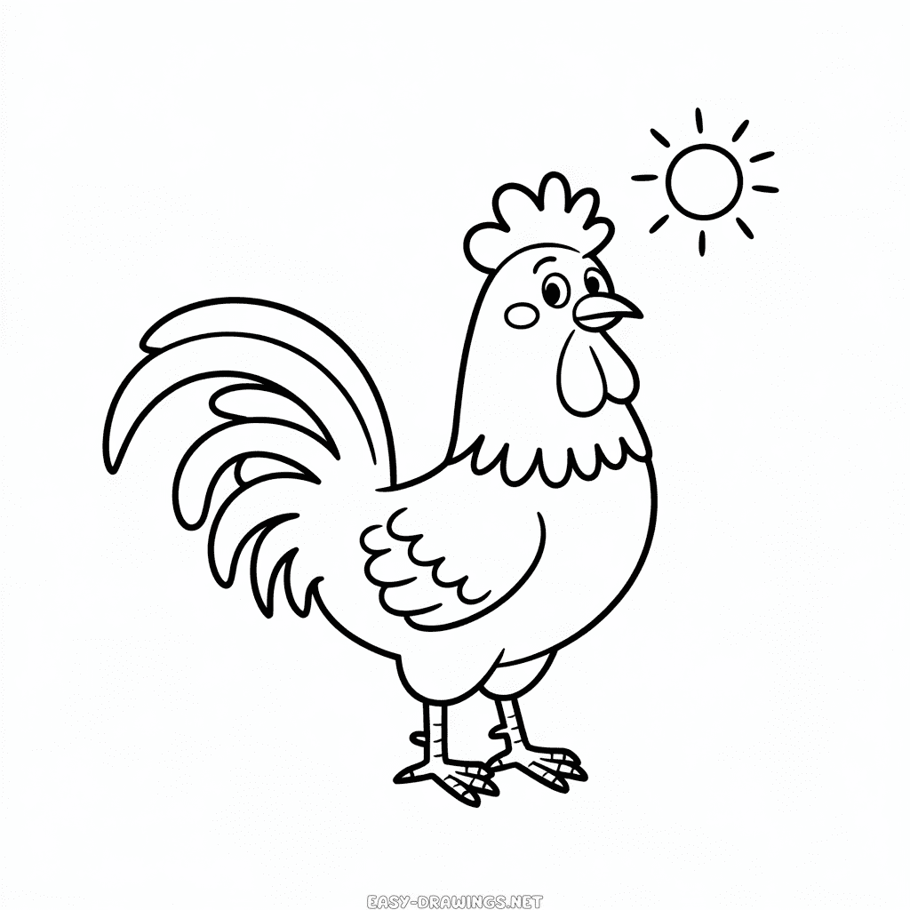 Cartoon Rooster Easy Drawing