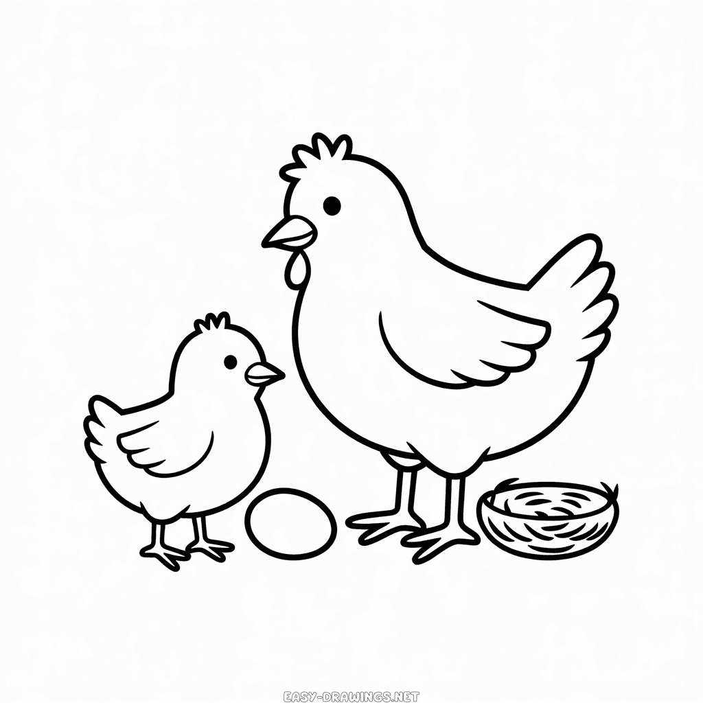 Chick and chicken Easy Drawing