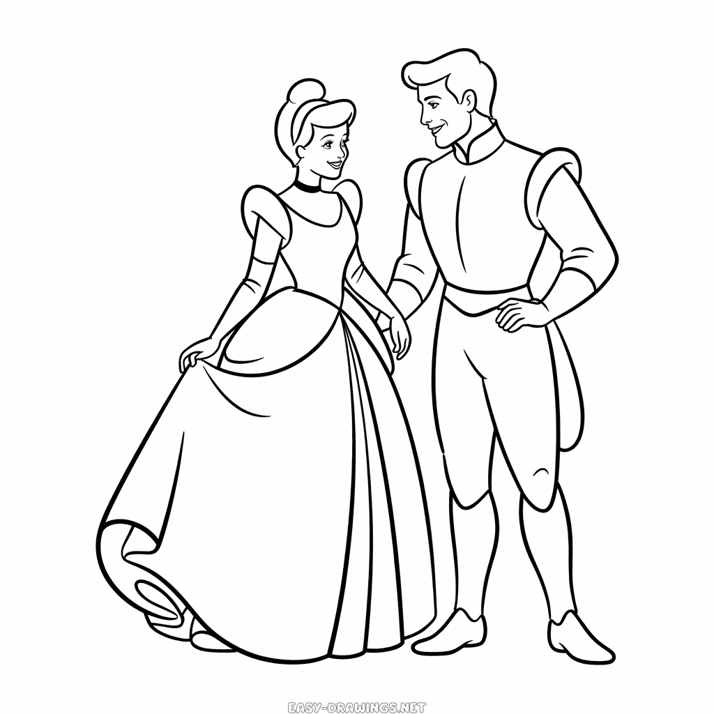 Cinderella and Prince Charming Easy Drawing