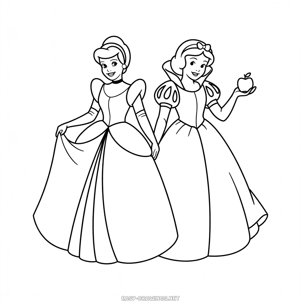 Cinderella and Snow White Easy Drawing