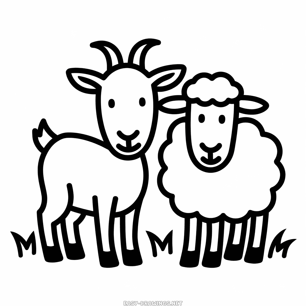 Goat and sheep Easy Drawing