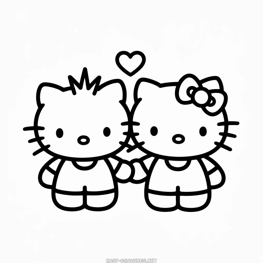 Hello Kitty and Dear Daniel Easy Drawing