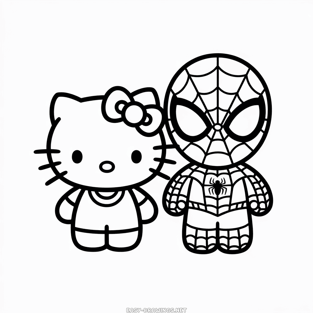 Hello Kitty and Spider-Man Easy Drawing