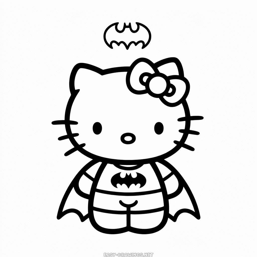 Hello Kitty Batman Easy Drawing