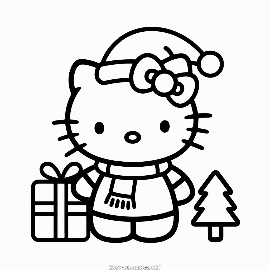 Hello Kitty Christmas Easy Drawing