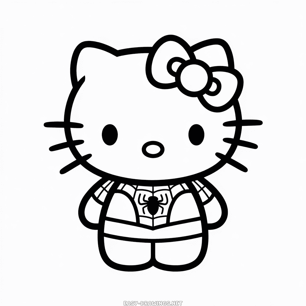 Hello Kitty in Spider Man costume Easy Drawing