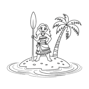 Moana on Island Easy Drawing