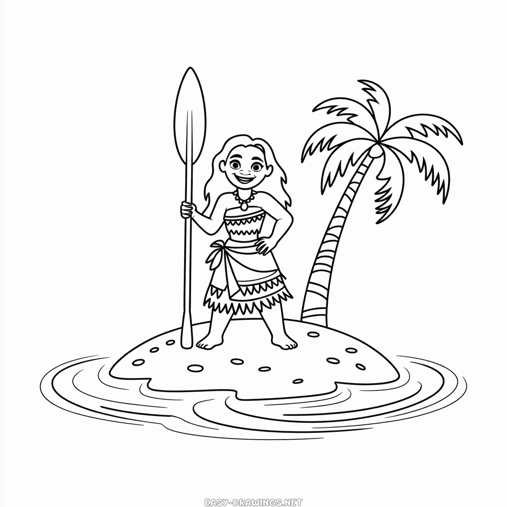 Moana on Island Easy Drawing