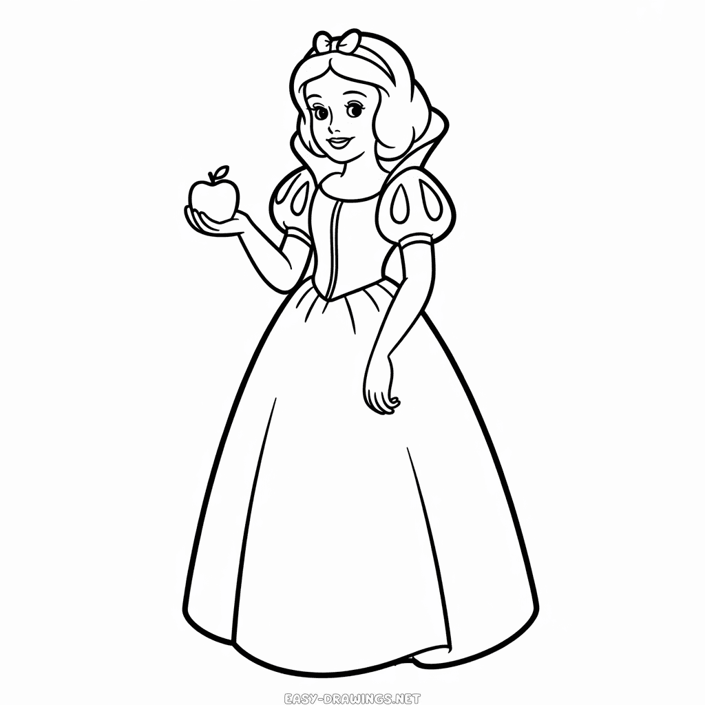 Snow White and Apple Easy Drawing