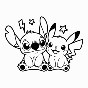 Stitch and Pikachu Easy Drawing