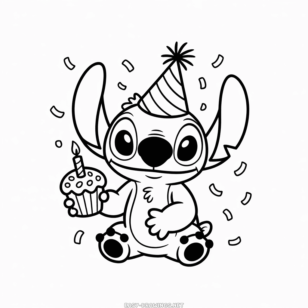 Stitch Birthday Easy Drawing