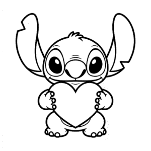 Stitch Holding a Heart Easy Drawing