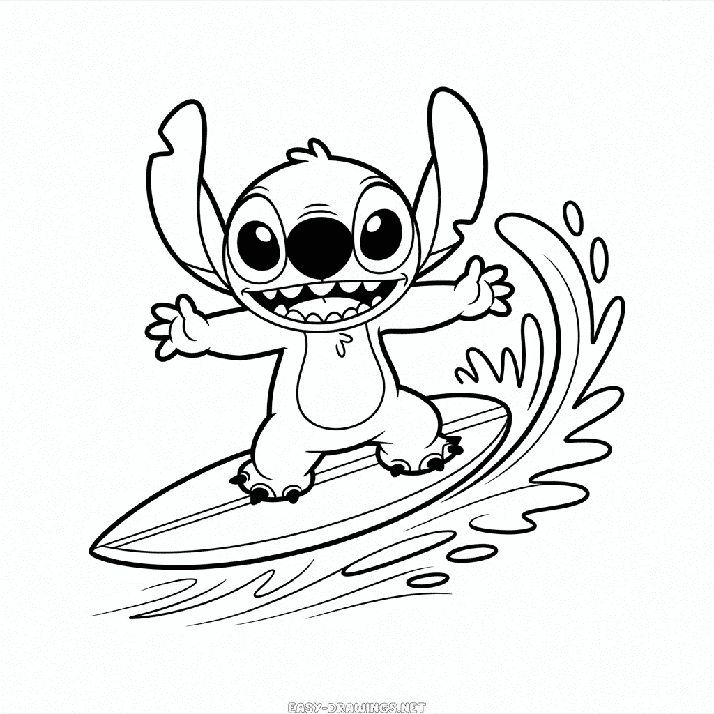 Stitch Surfing Easy Drawing