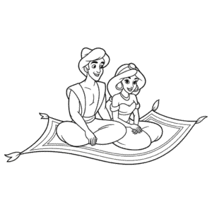 Aladdin and Jasmine on Carpet Easy Drawing