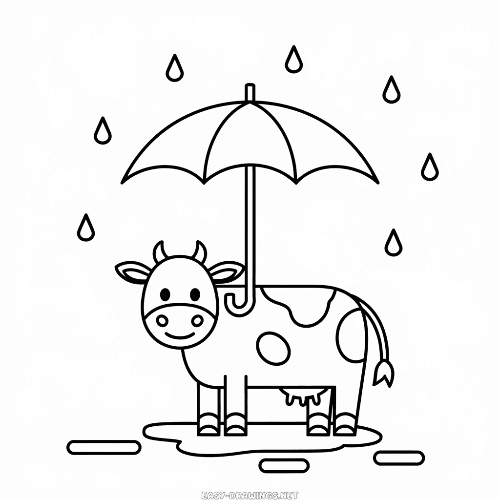 Cow in rain Easy Drawing