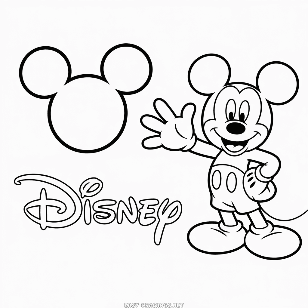 Cute Mickey Disney Cartoon Easy Drawing
