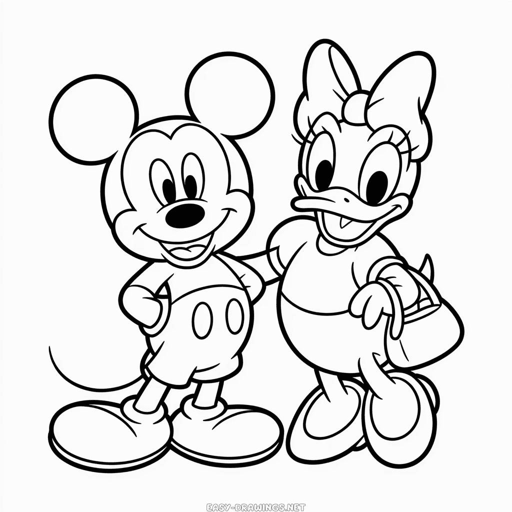 Daisy Duck and Mickey Easy Drawing
