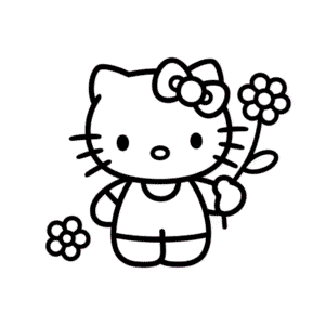 Hello Kitty Holding Flower Easy Drawing
