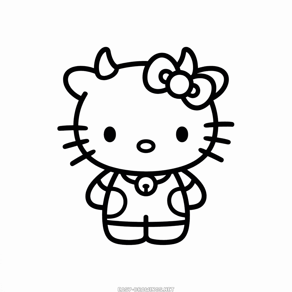 Hello Kitty in Cow Costume Easy Drawing