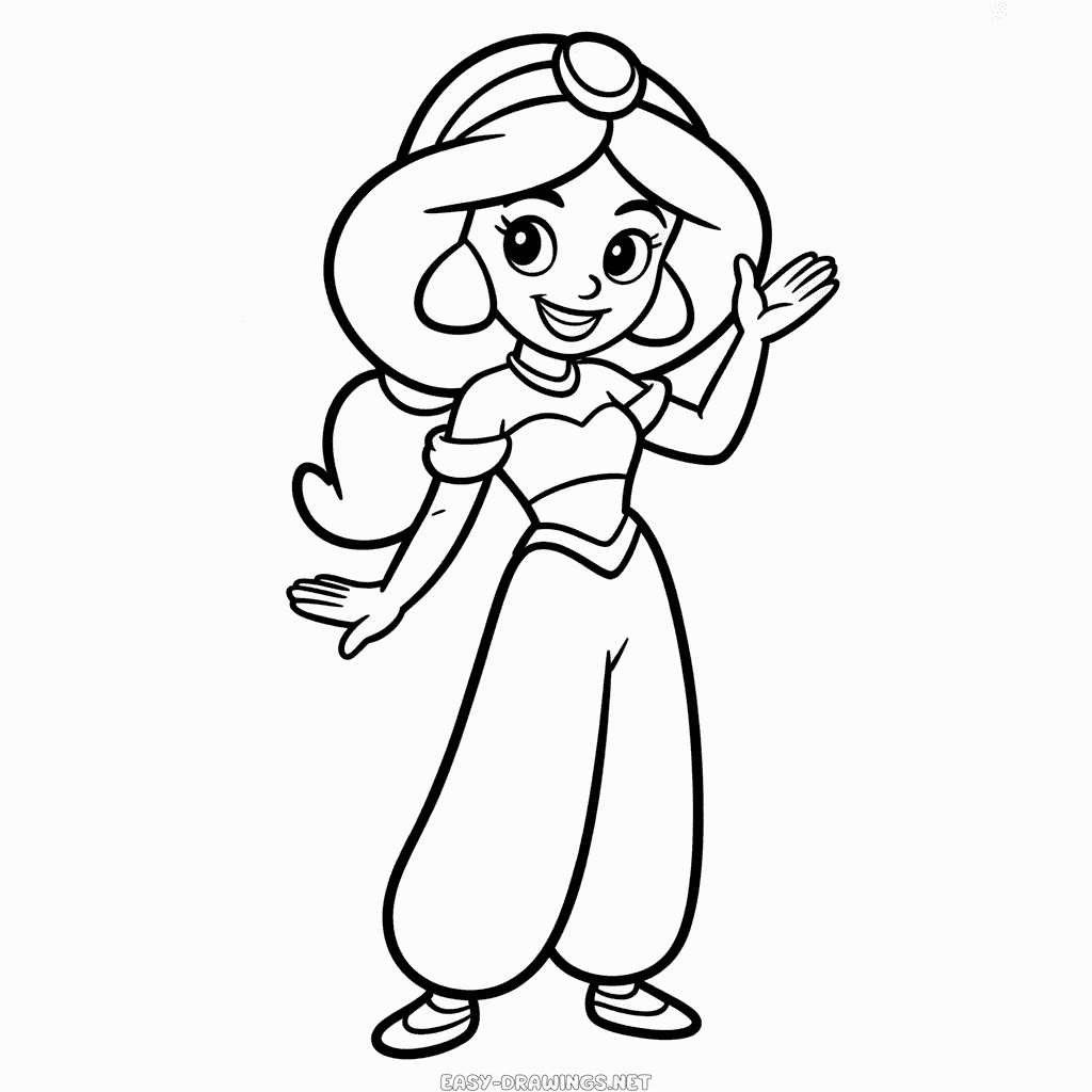 Princess Jasmine Cartoon Easy Drawing