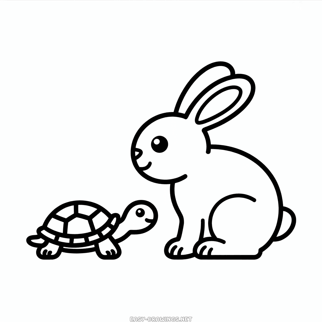 Rabbit with Turtle Easy Drawing