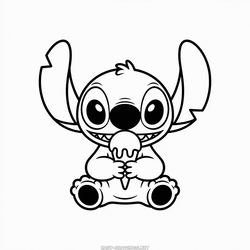 Stitch Eating Ice Cream Easy Drawing