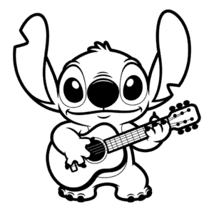 Stitch Playing Guitar Easy Drawing