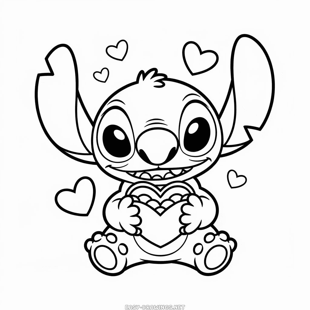 Stitch Valentine's Day Easy Drawing