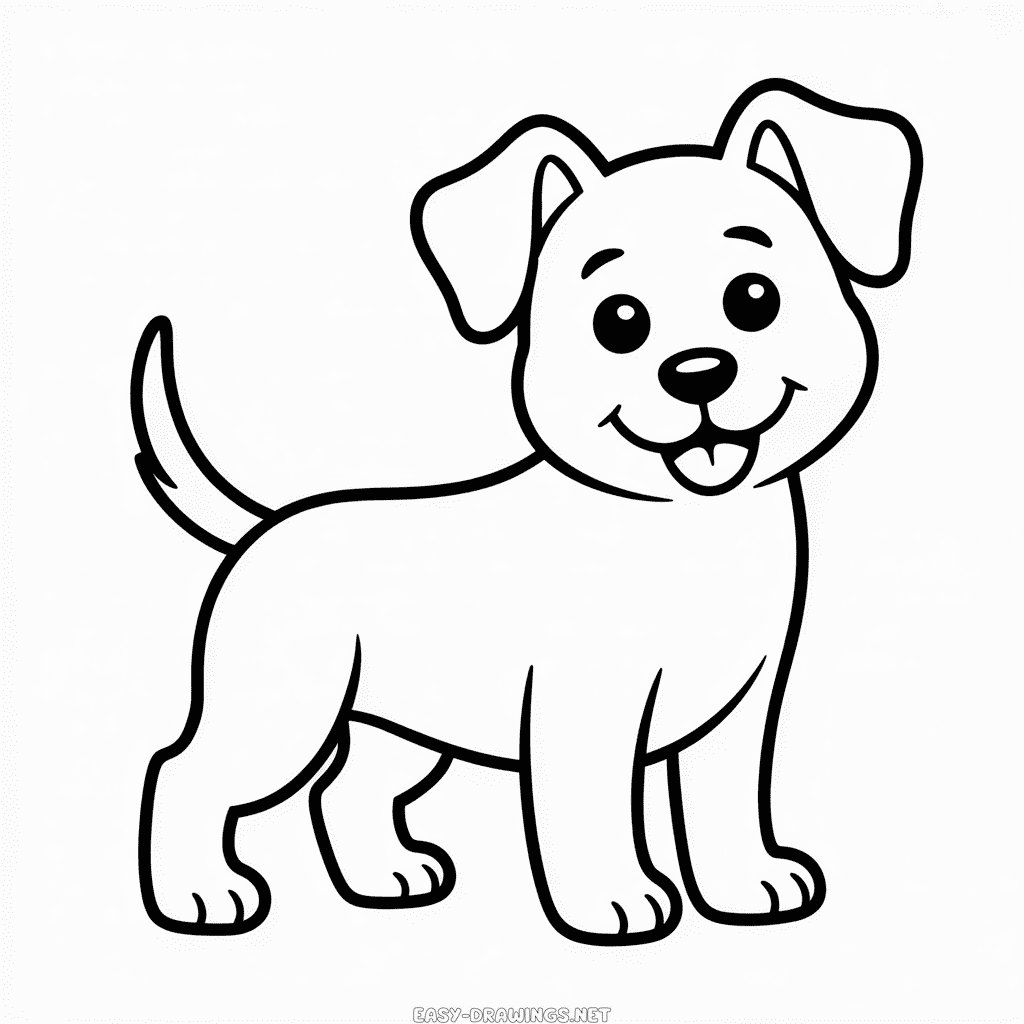 Black and White Dog Easy Drawing