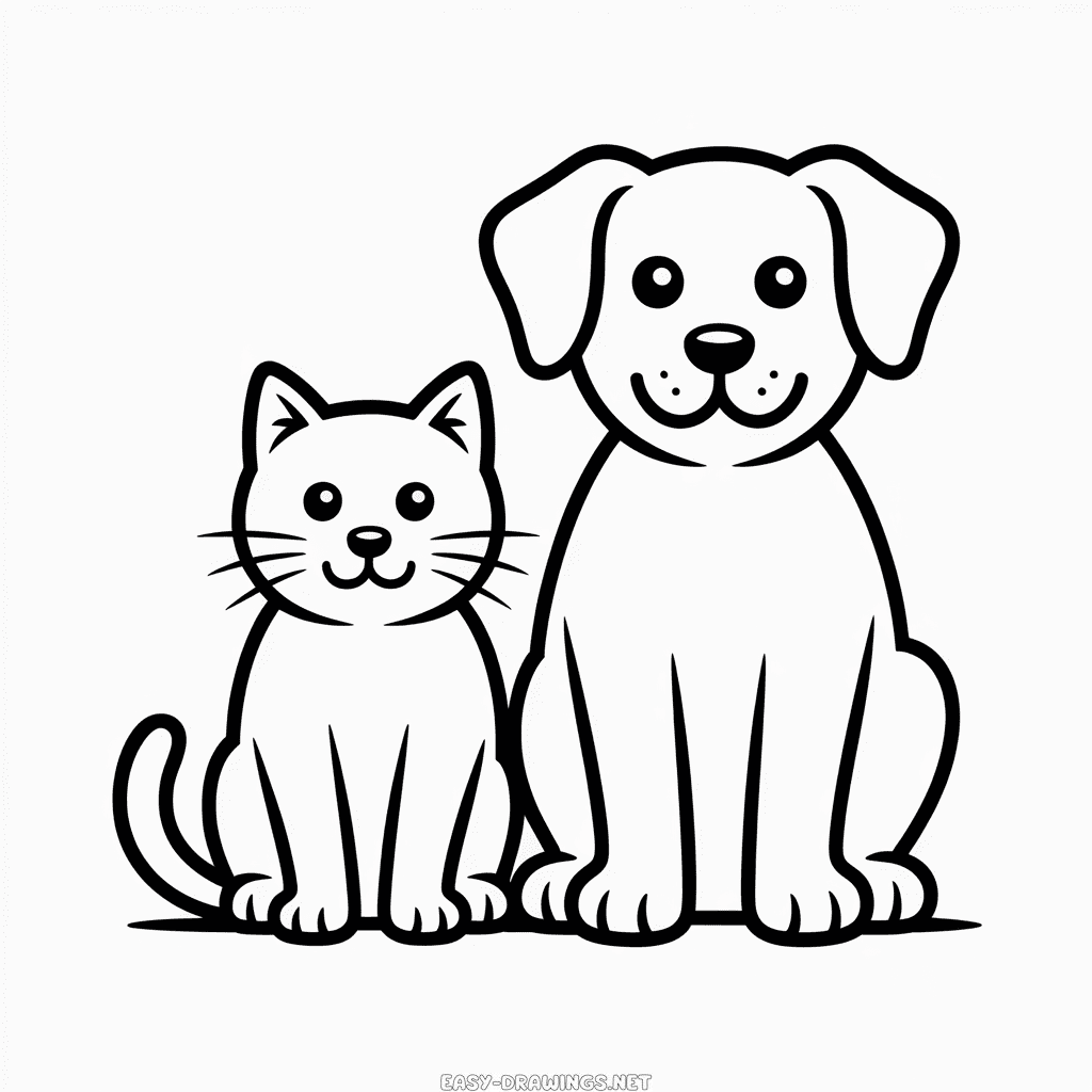 Cat and Dog Easy Drawing