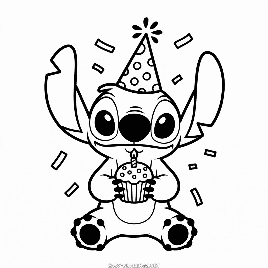 Stitch Birthday Celebration Easy Drawing