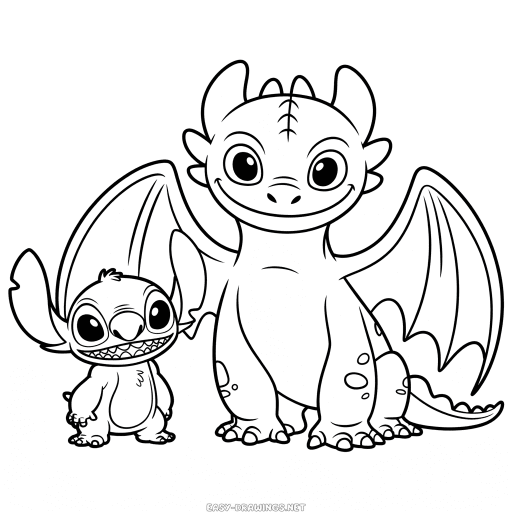 Toothless Dragon and Stitch Easy Drawing