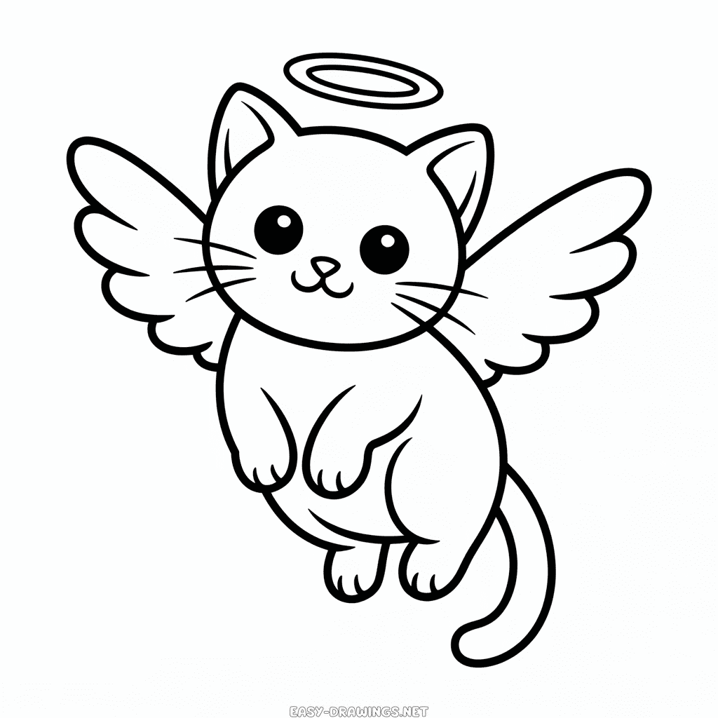 Angel Cat Easy Drawing