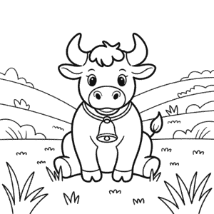 Bull in grass Easy Drawing