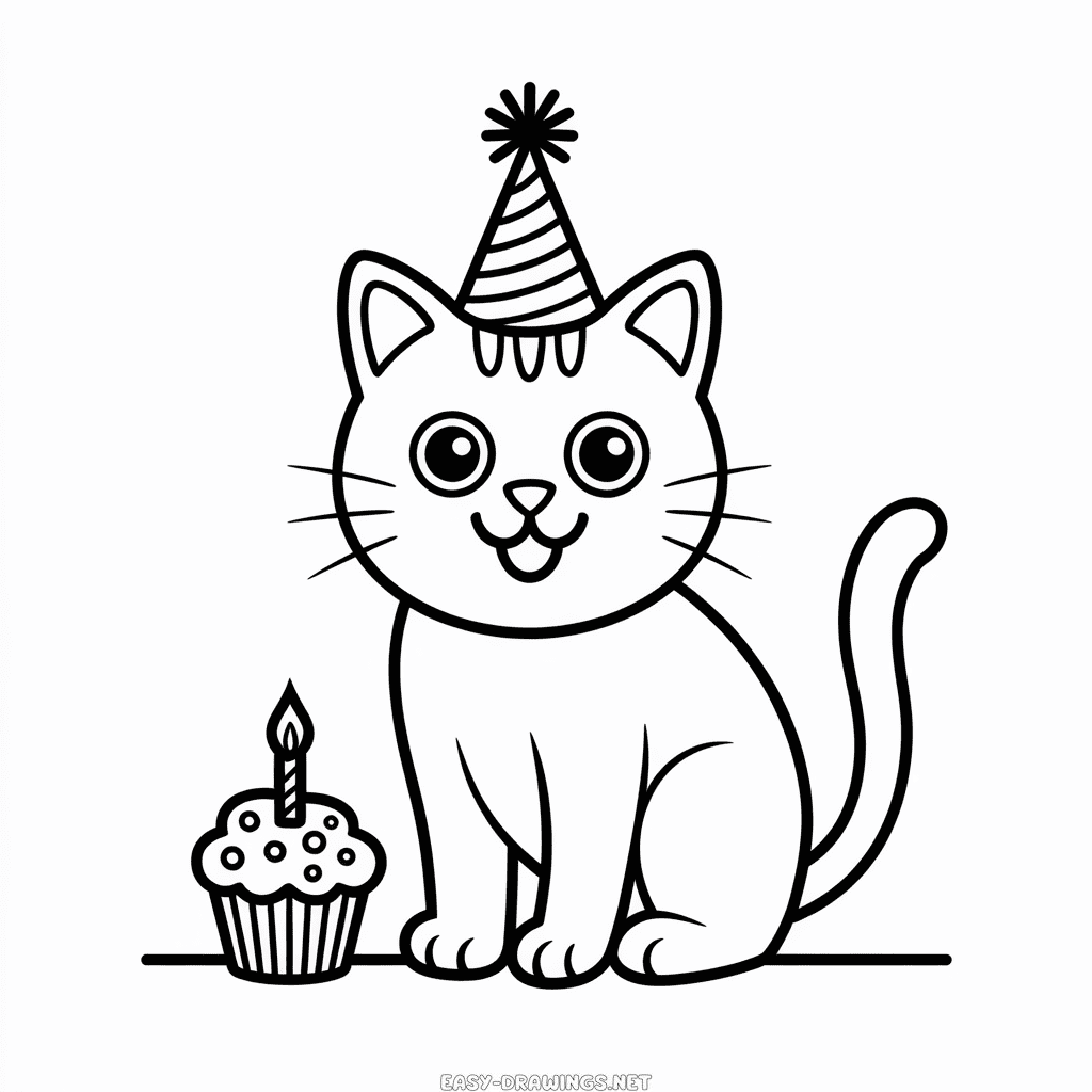 Cat Birthday Easy Drawing
