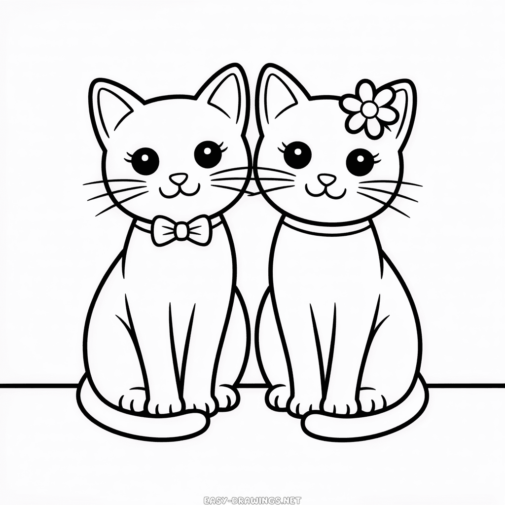 Cat Couple Easy Drawing
