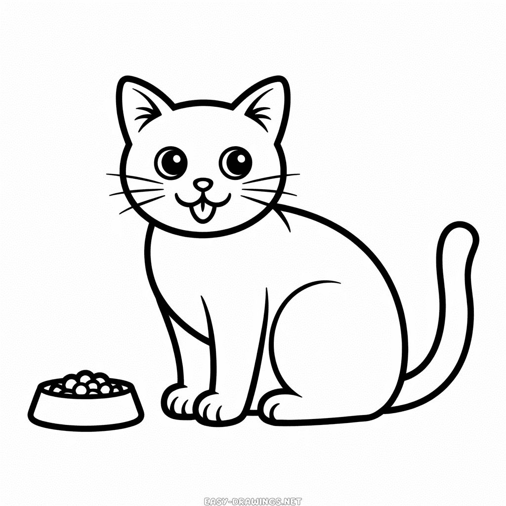 Cat Eating Food Easy Drawing