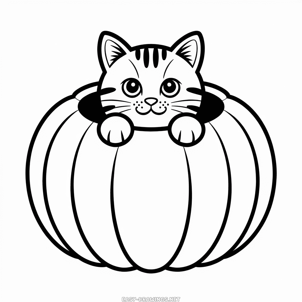 Cat in a Pumpkin Easy Drawing