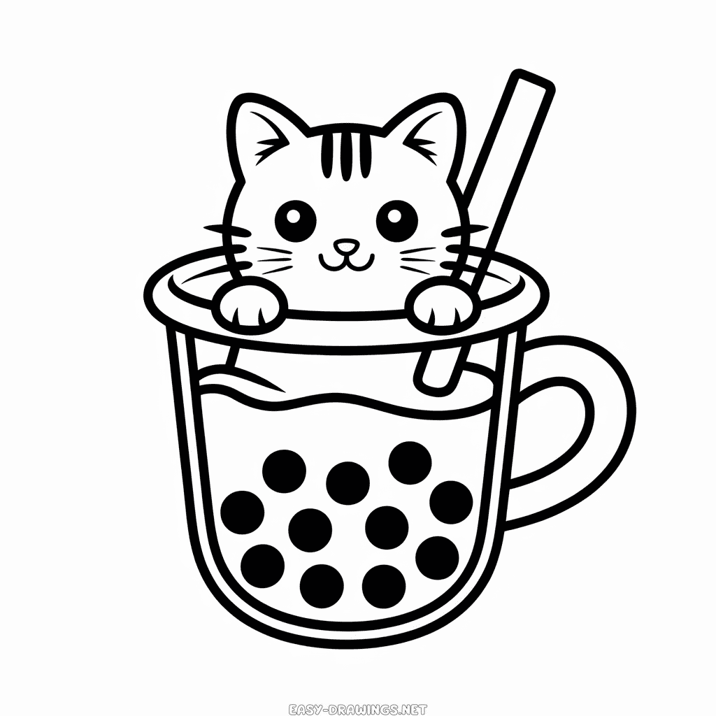 Cat in Boba Easy Drawing