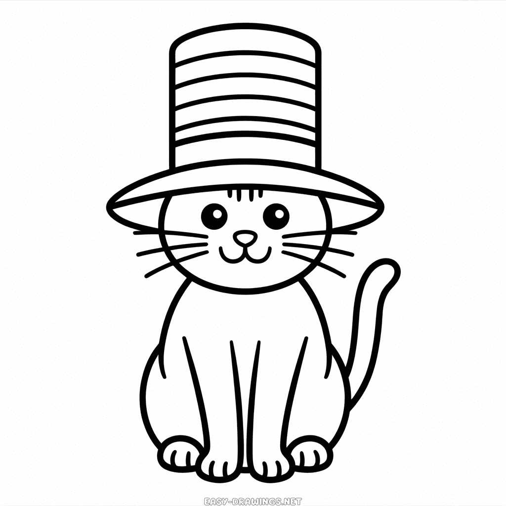 Cat Wearing a Hat Easy Drawing