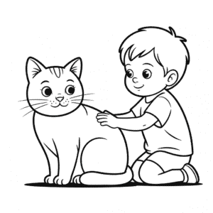 Cat with Kid Easy Drawing