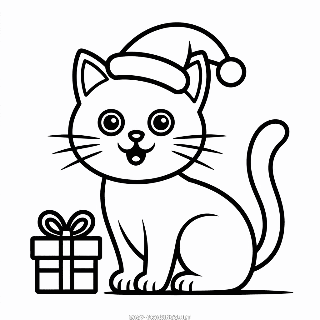 Christmas Cat Easy Drawing