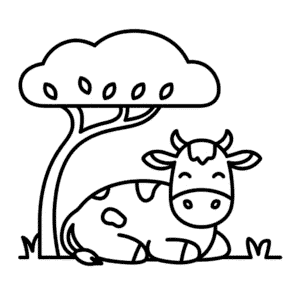 Cow under tree Easy Drawing