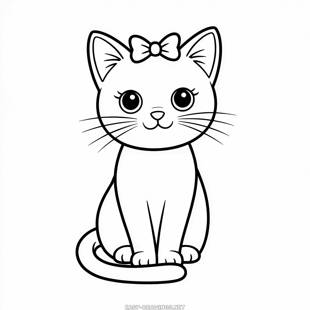 Cute Girly Cat Easy Drawing